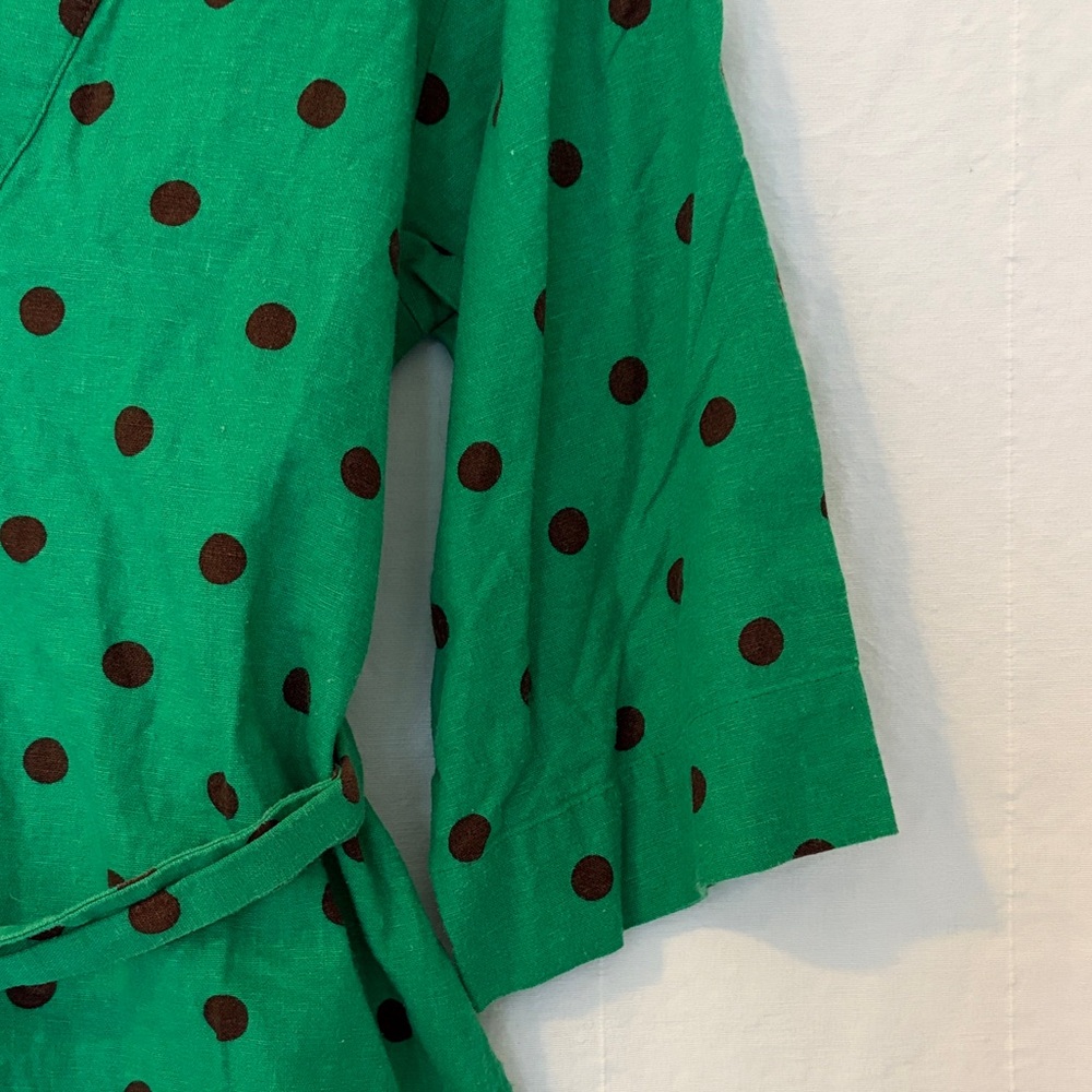 Zara Green Wrap Tunic with Black Polka Dots, M - Picture 4 of 8